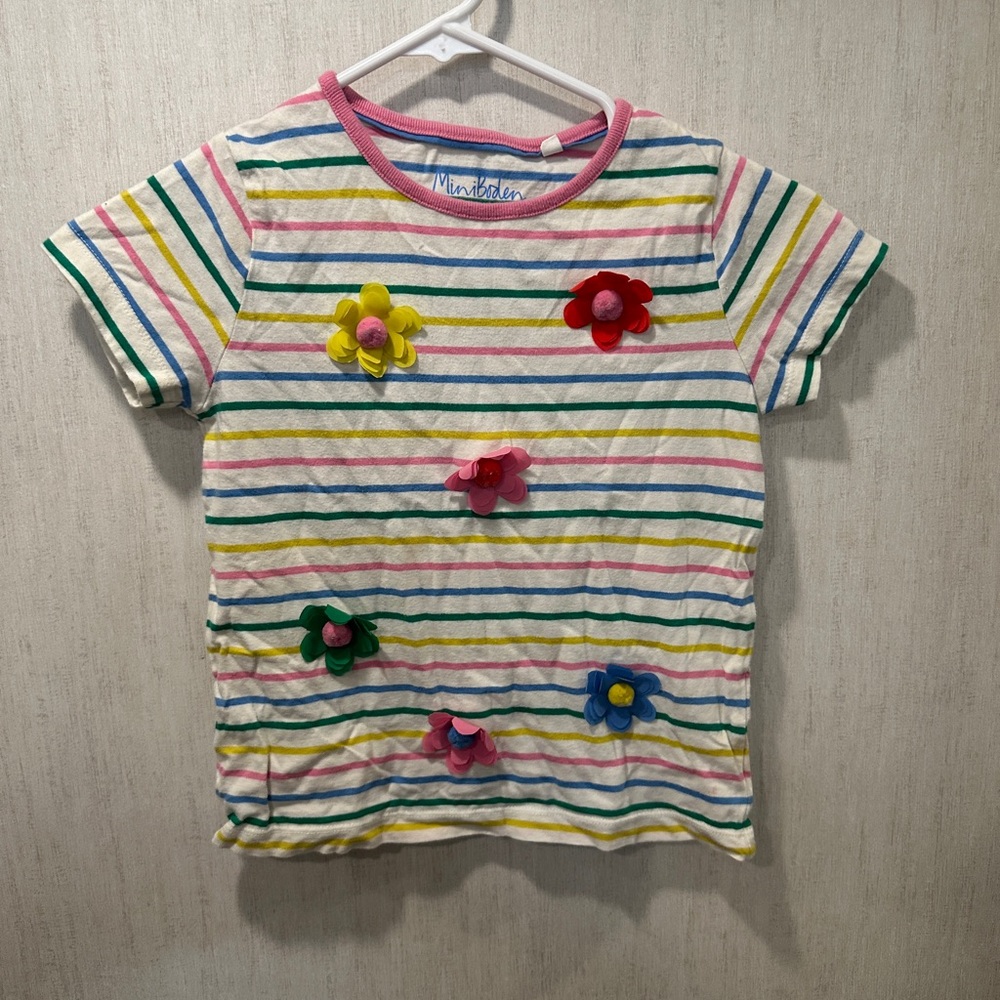 Mini Boden Colorful Striped Kids Shirt with Floral Accents